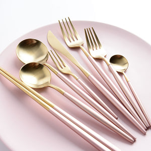 Royal Pink Golden Stainless Steel Cutlery Set