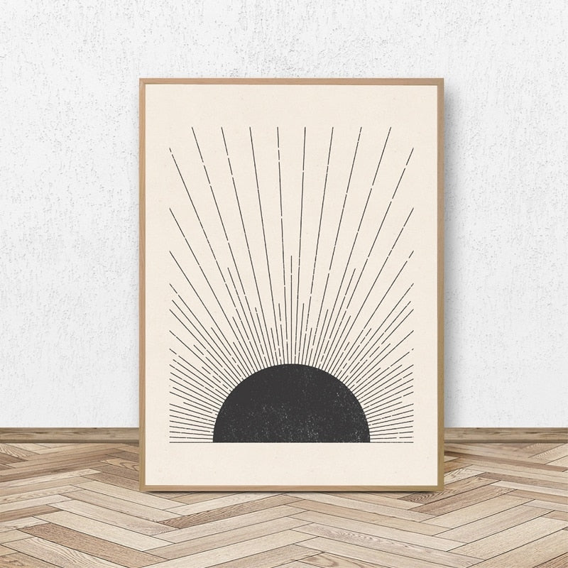 Sun Illustration Mid Century Modern Block Print